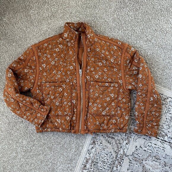 Brown Patch It Up Floral Quilted Bomber Patch Pockets - Picture 5 of 8
